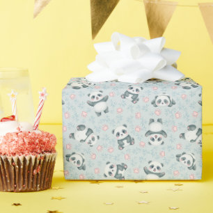 Papel De Regalo Patrón continuo de patas de panda y bambú adorable