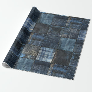 Papel De Regalo Patrón continuo de patchwork de mezclilla índigo