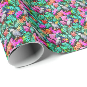 Papel De Regalo Patrón continuo de superficie de selva con loros g