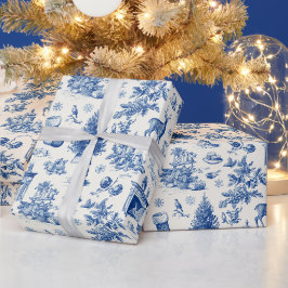 Papel De Regalo Patrón continuo de toile azul, vacaciones de invie