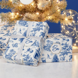 Papel De Regalo Patrón continuo de toile azul Vacaciones de invier