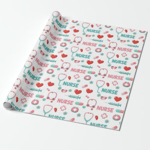 Papel De Regalo Patrón continuo de vida de enfermera blanca (1)