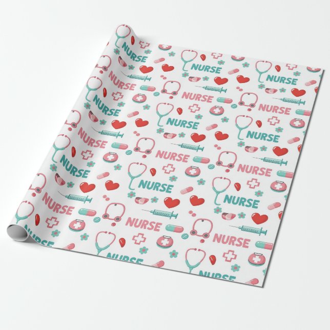 Papel De Regalo Patrón continuo de vida de enfermera blanca (1) (Desenrollado)
