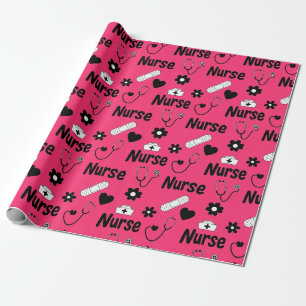 Papel De Regalo Patrón continuo de vida de enfermera rosa (2)