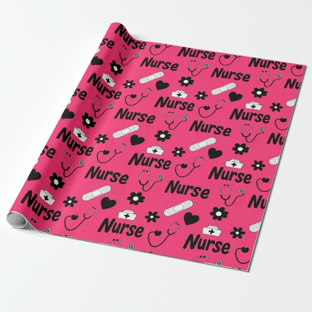 Papel De Regalo Patrón continuo de vida de enfermera rosa (2) (Desenrollado)