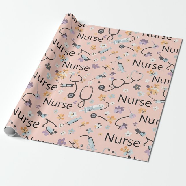 Papel De Regalo Patrón continuo de vida de enfermera rosa (3) (Desenrollado)