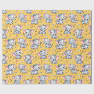 Papel De Regalo Patrón continuo floral de elefantes bebés lindos