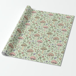 Papel De Regalo Patrón continuo terroso de hongo verde salvia