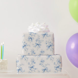 Papel De Regalo Patrón Coqueto de Toile con Cintas y Lazos Azules