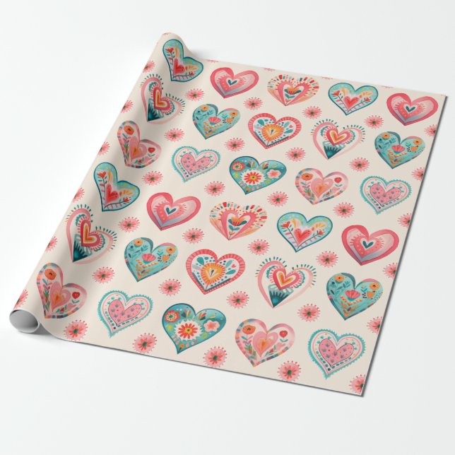 Papel De Regalo Patrón Corazón de San Valentín (Desenrollado)