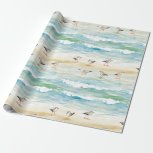 Papel De Regalo Patrón costero de chorlito en la orilla (5)