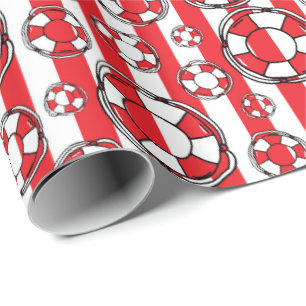 Papel De Regalo Patrón costero del Lifebouy Red Strike Nautical