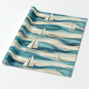 Papel De Regalo Patrón costero marítimo de velero azul vintage