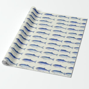 Papel De Regalo Patrón costero minimal horizontal de sardinas azul