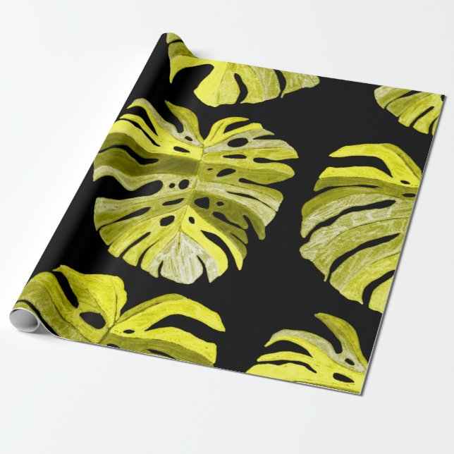 Papel De Regalo Patrón creativo sin fisuras con hojas tropicales y (Desenrollado)