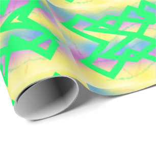 Papel De Regalo Patrón cruzado verde claro sobre limón de cisne