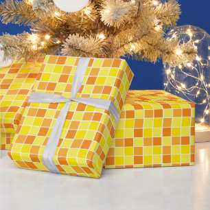 Papel De Regalo Patrón cuadrado del Naranja amarillo retro