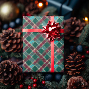 Papel De Regalo Patrón Cuadriculado Verde y Burdeos – Clásico