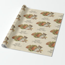 Papel De Regalo Patrón curado de gato de Navidades de Meowy de épo