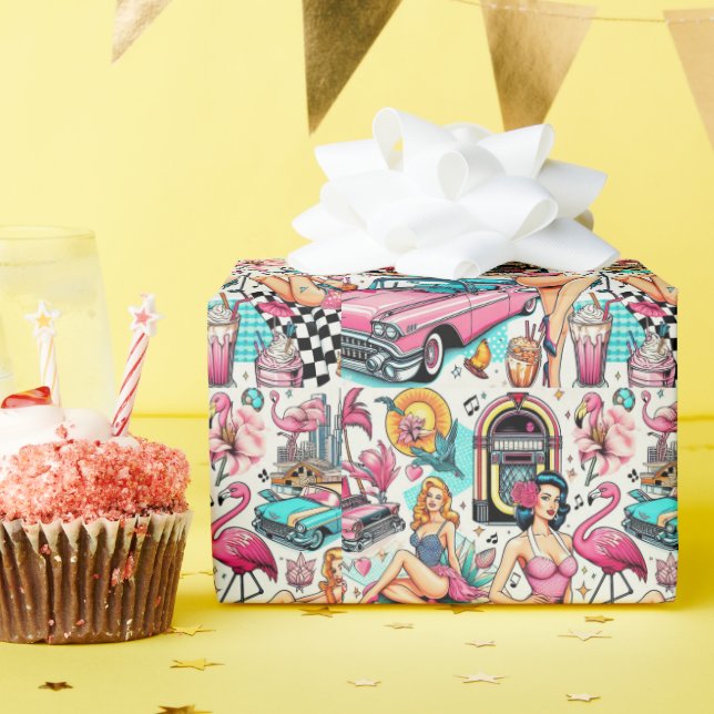 Papel De Regalo Patrón curtido de los años 50 (Fiesta de cumpleaños )