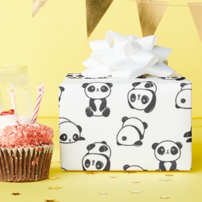 Papel De Regalo Patrón Cute Pandas (Fiesta de cumpleaños )