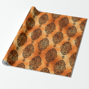 Papel De Regalo Patrón damasco vintage de Halloween negro y cobre