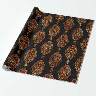 Papel De Regalo Patrón damasco vintage de Halloween negro y cobre