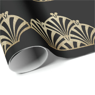 Papel De Regalo Patrón de abanico art déco negro bronce elegante v