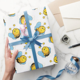 Papel De Regalo Patrón de abeja de burbujas alegre y suave blanco
