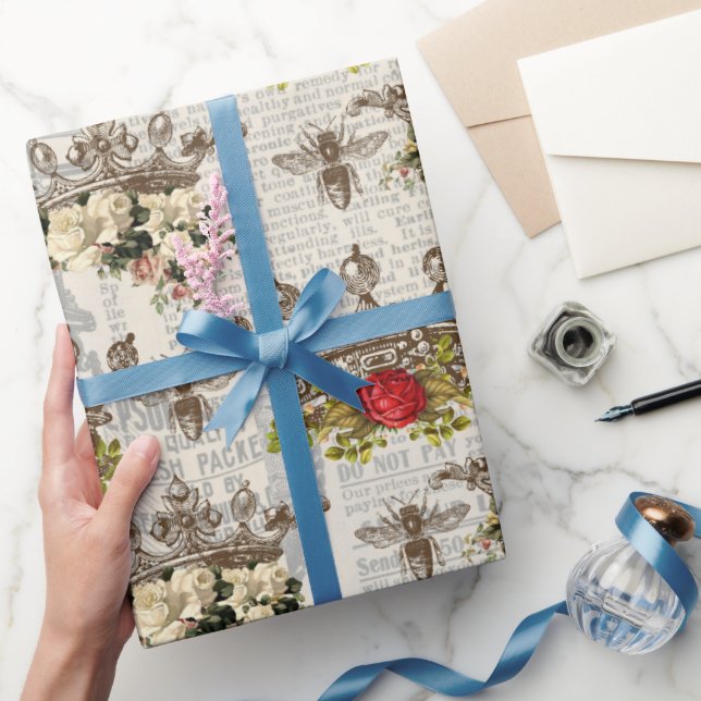 Papel De Regalo Patrón de abeja melífera vintage  (Regalar)