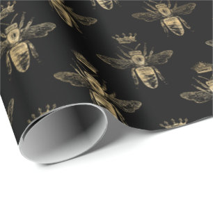 Papel De Regalo Patrón de abeja reina de oro negro de moda