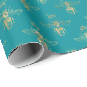 Papel De Regalo Patrón de abeja reina de oro Verde azulado de mod