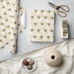 Papel De Regalo Patrón de abejas honeycomb de estilo vintage