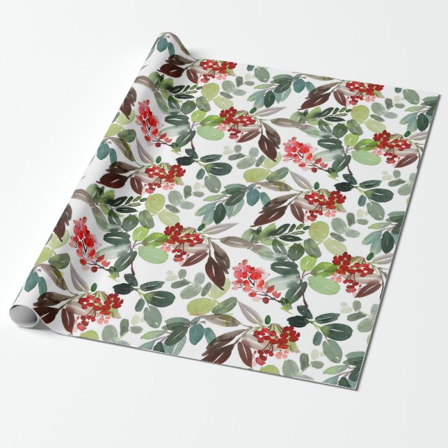 Papel De Regalo Patrón de acebo de Navidad moderno (Desenrollado)