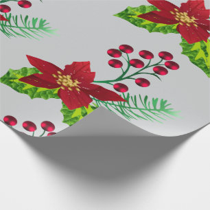 Papel De Regalo Patrón de acebo y poinsettia