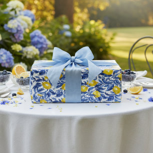 Papel De Regalo Patrón de acuarela azul de limón