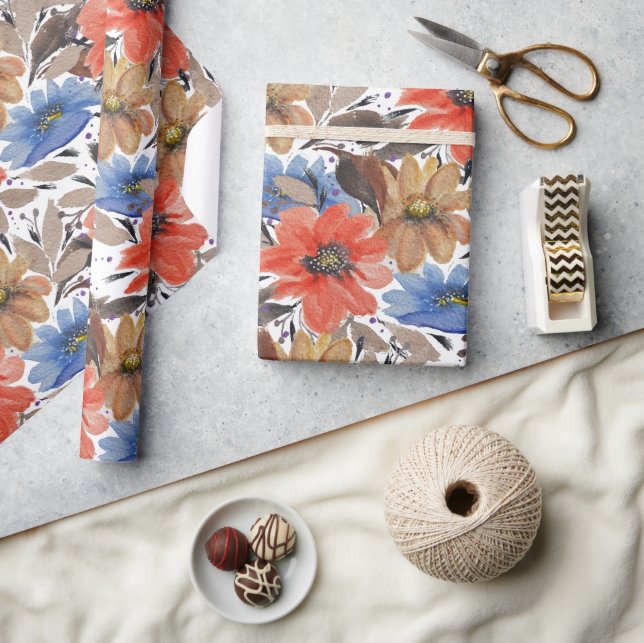 Papel De Regalo Patrón de acuarela azul de Pastel Terracotta (Artesanía)