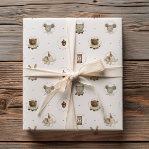 Papel De Regalo Patrón de Acuarela de Animales del Bosque Vintage