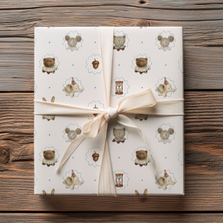 Papel De Regalo Patrón de Acuarela de Animales del Bosque Vintage