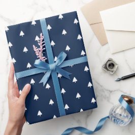 Papel De Regalo Patrón de acuarela de árbol de invierno índigo