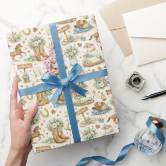 Papel De Regalo Patrón de Acuarela de Boda de Vaquero del Oeste