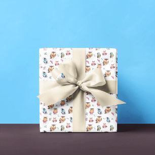 Papel De Regalo Patrón de acuarela de búho blanco   Blanco