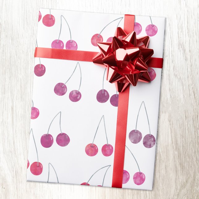 Papel De Regalo Patrón de acuarela de cereza (Watercolor cherries pattern gift wrapping paper roll)
