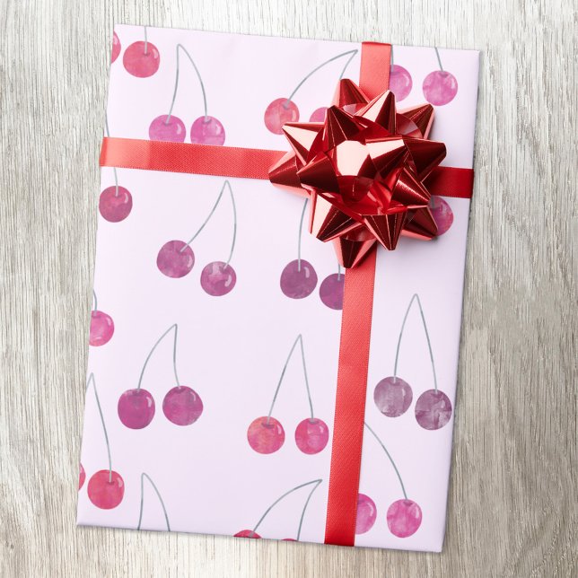 Papel De Regalo Patrón de acuarela de cereza (Watercolor cherries pattern gift wrapping paper roll)
