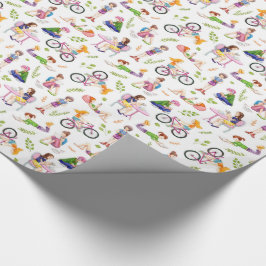 Papel De Regalo Patrón de acuarela de Chicas ocupados