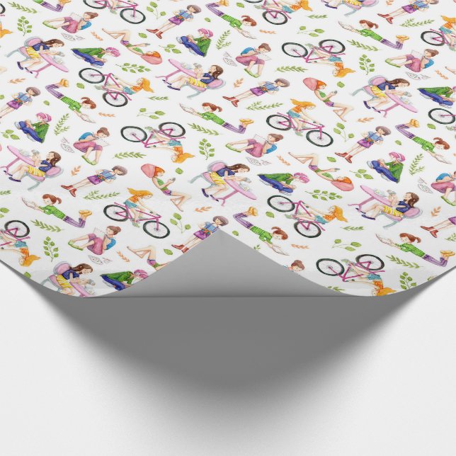 Papel De Regalo Patrón de acuarela de Chicas ocupados (Esquina)