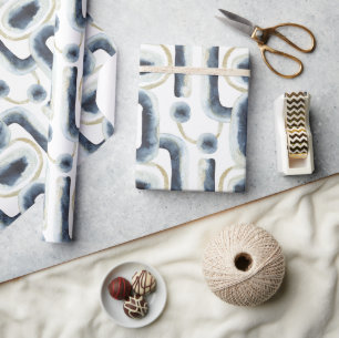 Papel De Regalo Patrón de acuarela de color dorado azul