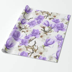 Papel De Regalo Patrón de acuarela de color morado y magnolia blan