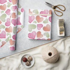 Papel De Regalo Patrón de acuarela de Corazones Cutos coloridos