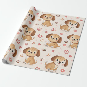 Papel De Regalo Patrón de acuarela de corazones de cachorros lindo